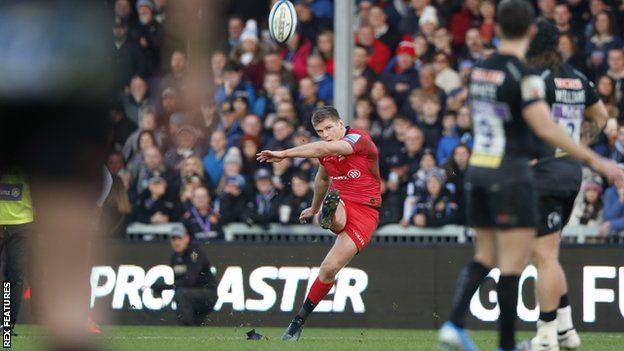 Owen Farrell misses a penalty for Saracens at Exeter