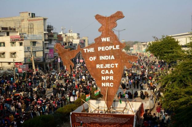 Indian people protest against the controversial Citizenship Amendment Act (CAA), the National Register of Citizens (NRC) and the National Population Register (NRP) in Shaheen bagh area of New Delhi, India on 02 February 2020.