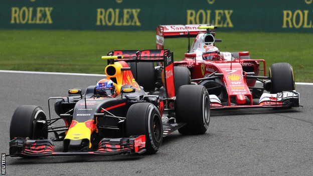 Max Verstappen and Kimi Raikkonen during the Belgian F1 Grand Prix