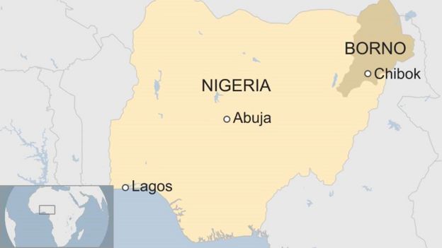 Map showing locatio of Chibok