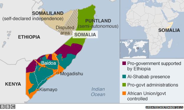 Map of Somalia - updated September 2015