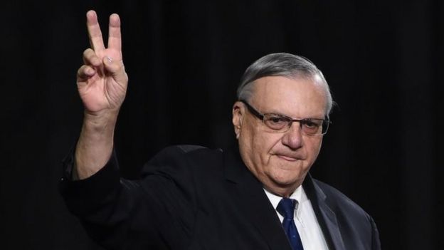 Sheriff Joe Arpaio attending a rally by Republican presidential candidate Donald Trump in Prescott Valley, Arizona (04 October 2016)