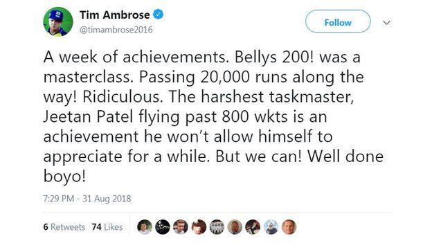 Warwickshire wicketkeeper Tim Ambrose on Twitter