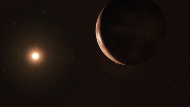Ilustração de como pode ser o pleneta Barnard b e sua estrela