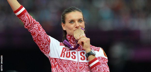 Russia's Olympic pole vault bronze medallist Yelena Yelena Isinbayeva