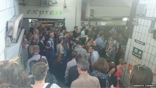 Crowds of passengers at Clapham Junction