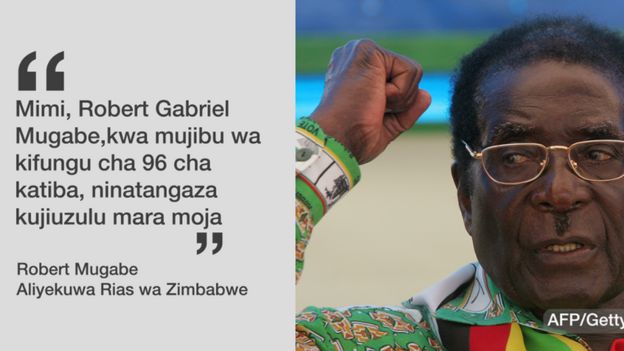 Nukuu ya rais Mugabe alipokuwa akijiuzulu