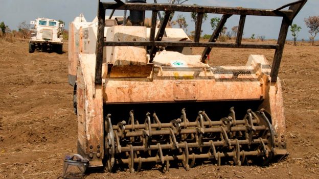 Radio controlled mine clearance machine in Angola