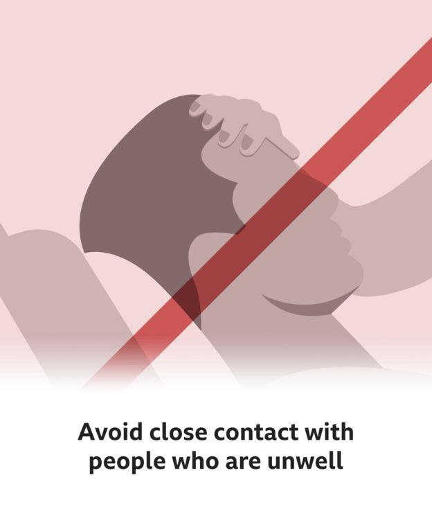 Text reads: Avoid close contact with people who are unwell
