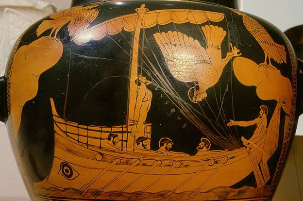 Stamnos (vase) depicting Odysseus tied to the mast listening to the songs of the Sirens, Greece. Ancient Greek. c 480 BC. Athens.