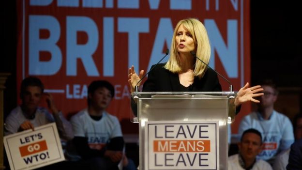 Esther McVey giving a speech at a "leave means leave" rally