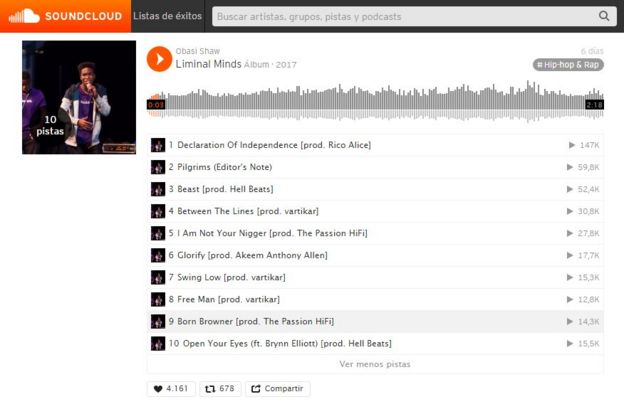 Perfil de Obasi Shaw en SoundCloud