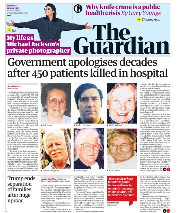 Guardian front page - 21/06/18