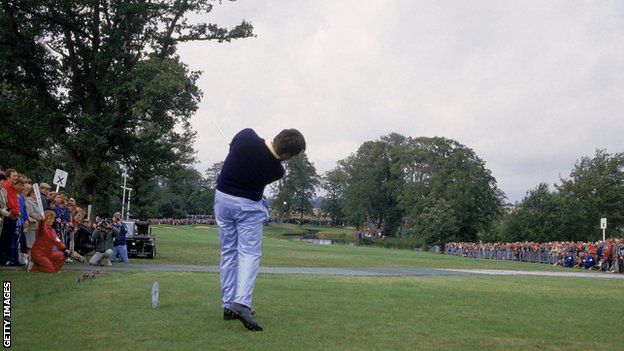 Seve Ballesteros drives the 10th green at The Belfry at the Ryder Cup in 1985