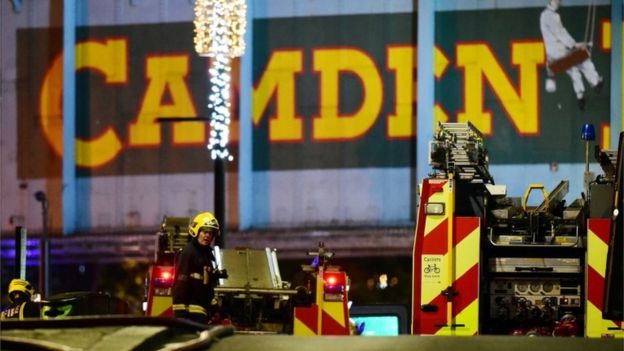 Fire crews near the Camden Lock railway bridge