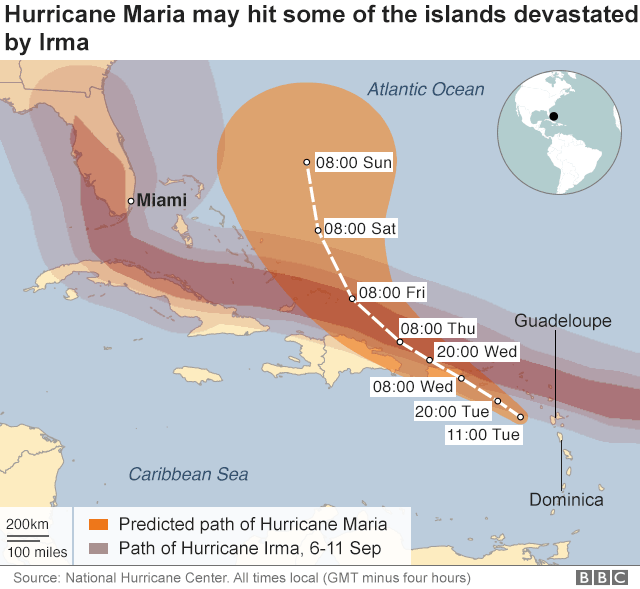 Maria path map also shows Irma's track