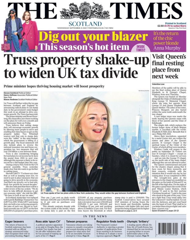 Scotland's papers The King's return to Balmoral and Truss's tax cuts