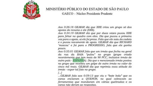Trecho de denúncia do Ministério Público