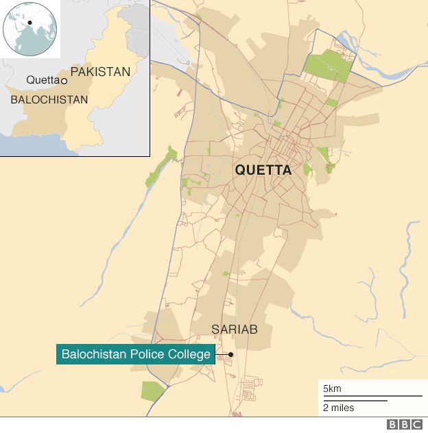 Map showing the location of the police training college in Quetta