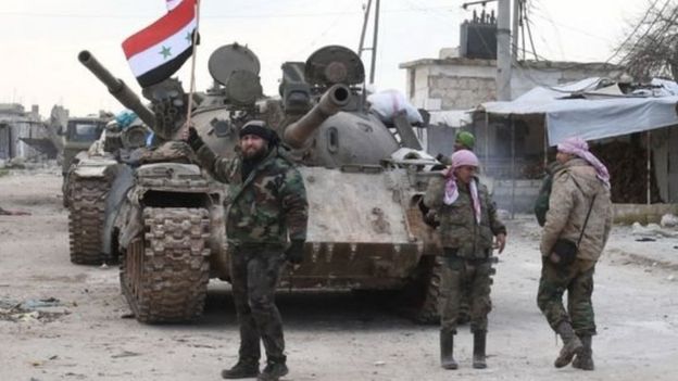 ইডলিবের দখল নেয়া একটি শহরে সিরিয় সৈন্য।