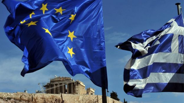Banderas de la UE y Grecia