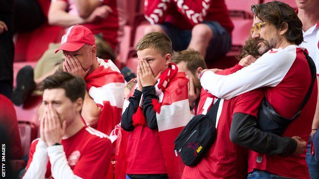 Denmark fans were visibly upset as Eriksen received treatment on the pitch