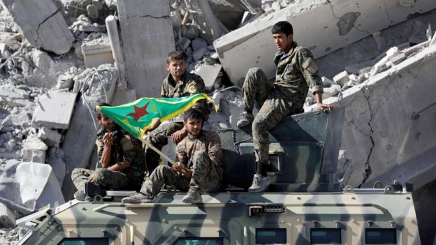 Syrian Kurdish fighters in Raqqa on 17 October 2017