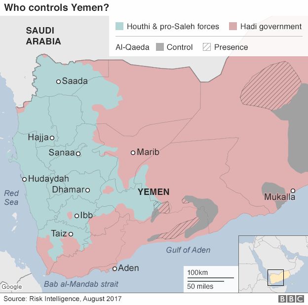 Map showing who controls territory in Yemen