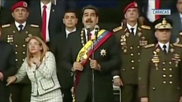 Nicolás Maduro en el momento del ataque de drones.