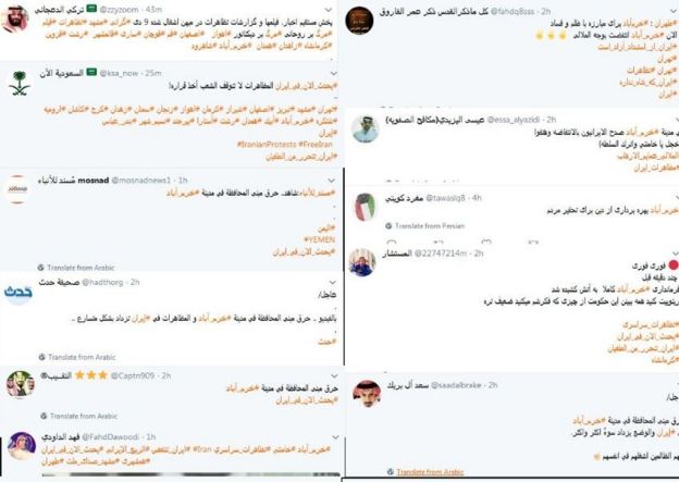 The protests in Iran attracted an usually large number of tweets from Saudi Arabia and the rest of the Arab world