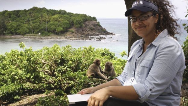 Laurie Santos estudiando monos.