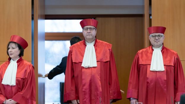 Members of the German Federal Constitutional Court's second senate and its presiding judge, Andreas Vosskuhle