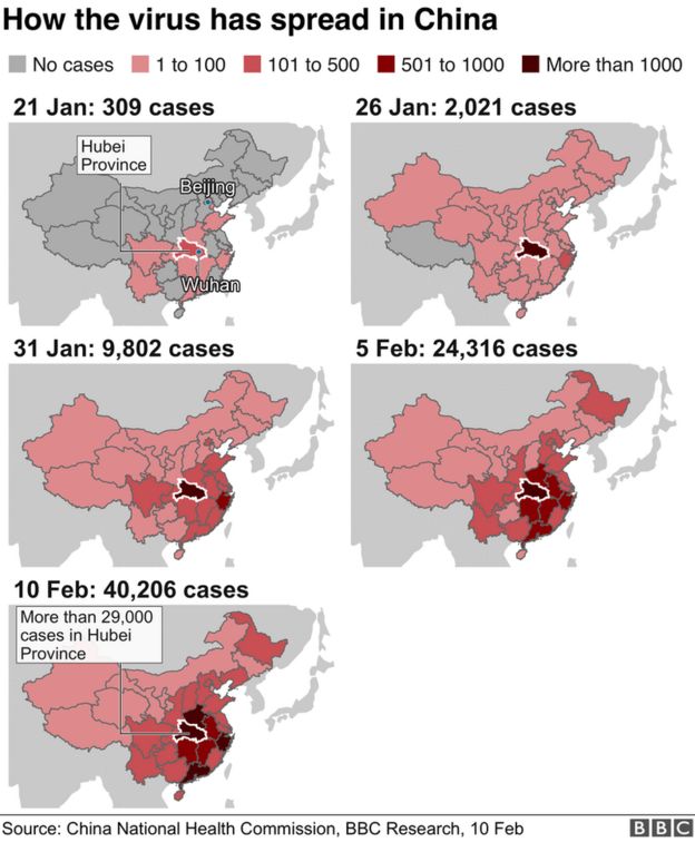 Map of how the virus spread in China