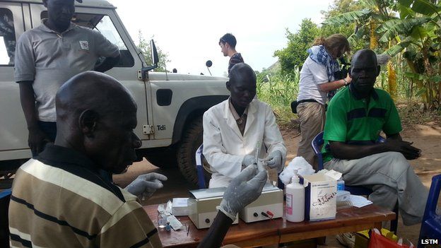 Carrying out blood tests to look for sleeping sickness