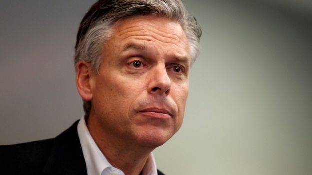 US Republican presidential candidate and former Utah Governor Jon Huntsman addresses a business lunch campaign event in Portsmouth, New Hampshire on 5 January 2012