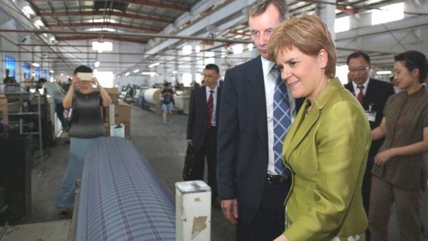 Ms Sturgeon visited the new factory being built by textile firm J&D Wilkie in China