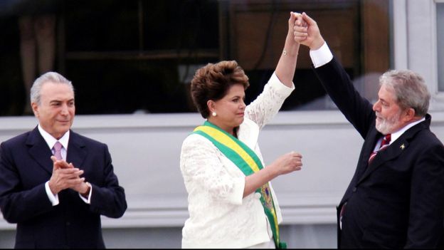 Temer, Dilma e Lula durante posse de Dilma