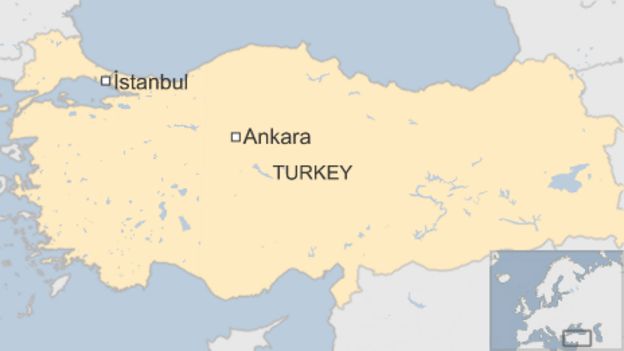 Map showing location of Ankara in Turkey