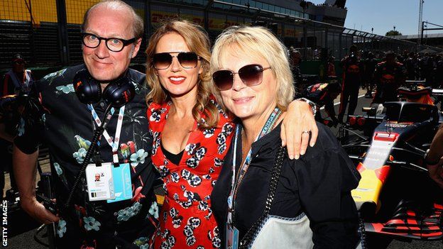 Ade Edmondson, Jennifer Saunders and Geri Horner at the British Grand Prix