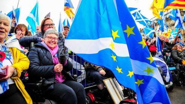 Bandera europea y escocesa.