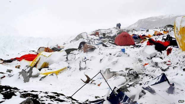 The devastation in Everest base camp after April's earthquake