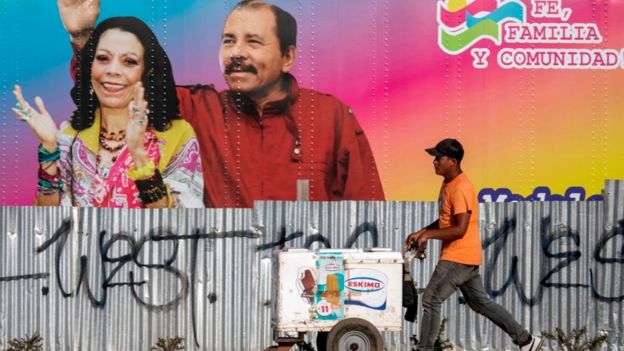 Afiche con los rostros de Rosario Murillo y Daniel Ortega