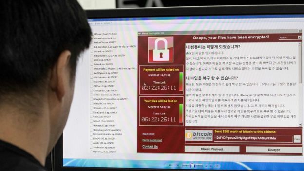 South Korean man monitoring ransomware