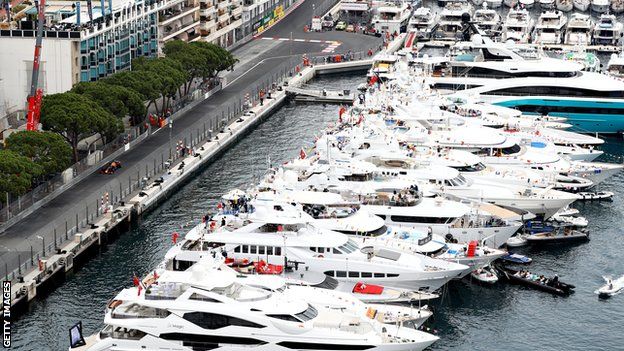 Yachts in the harbour watch the Monaco Grand Prix