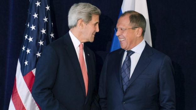 US Secretary of State John Kerry meeting Russian Foreign Secretary Sergei Lavrov