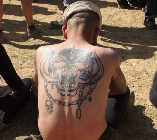A Motorhead tattoo on the back of Leopald Aries