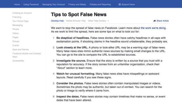 Facebook's tips to spot false news