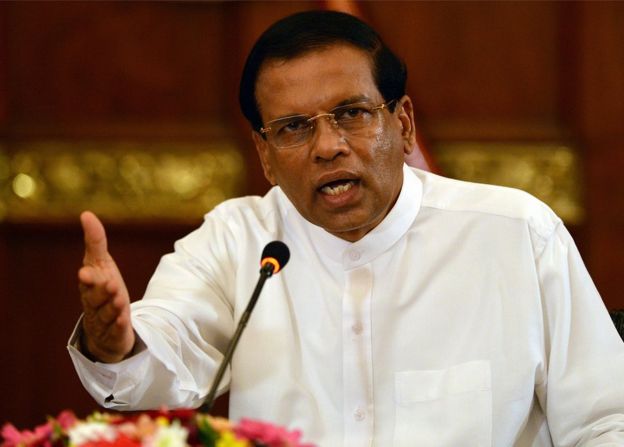 Sri Lankan President Maithripala Sirisena addresses a press conference in Colombo, 14 July 2015