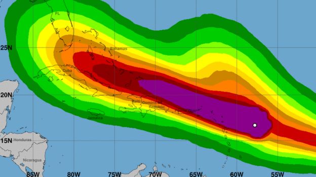 Imagen de la previsión de la trayectoria de Irma