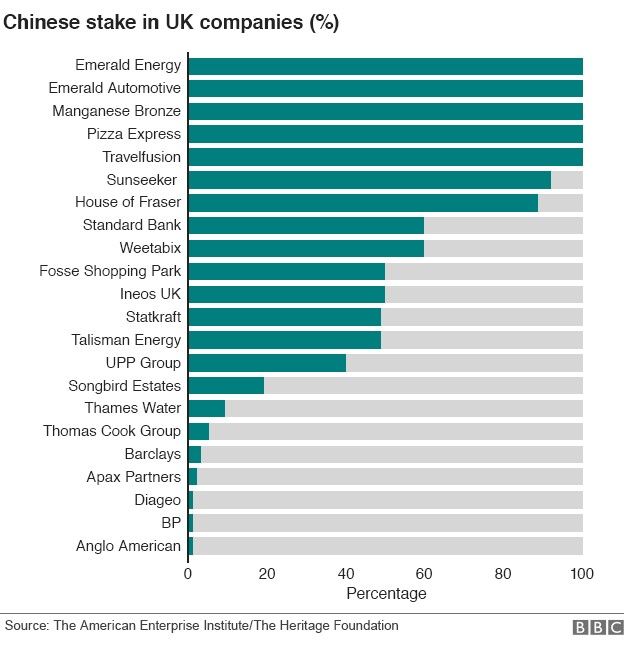 Chinese investments in UK companies (%)
